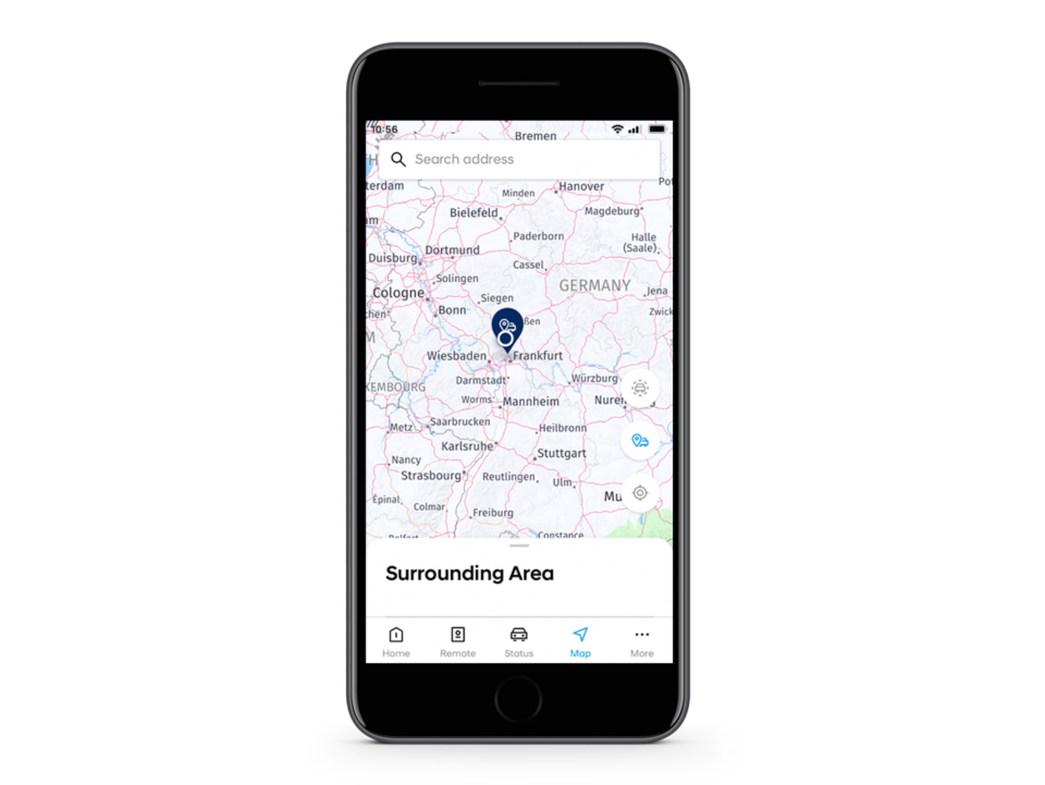Close-up of the Hyundai Bluelink app with the Find My Car feature.